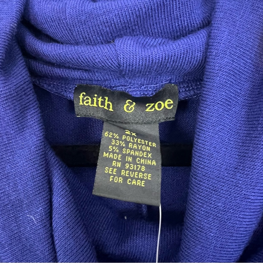 NWT Faith & Zoe Indigo Fringe Sweater Cowl Neck 2X - Picture 2 of 5